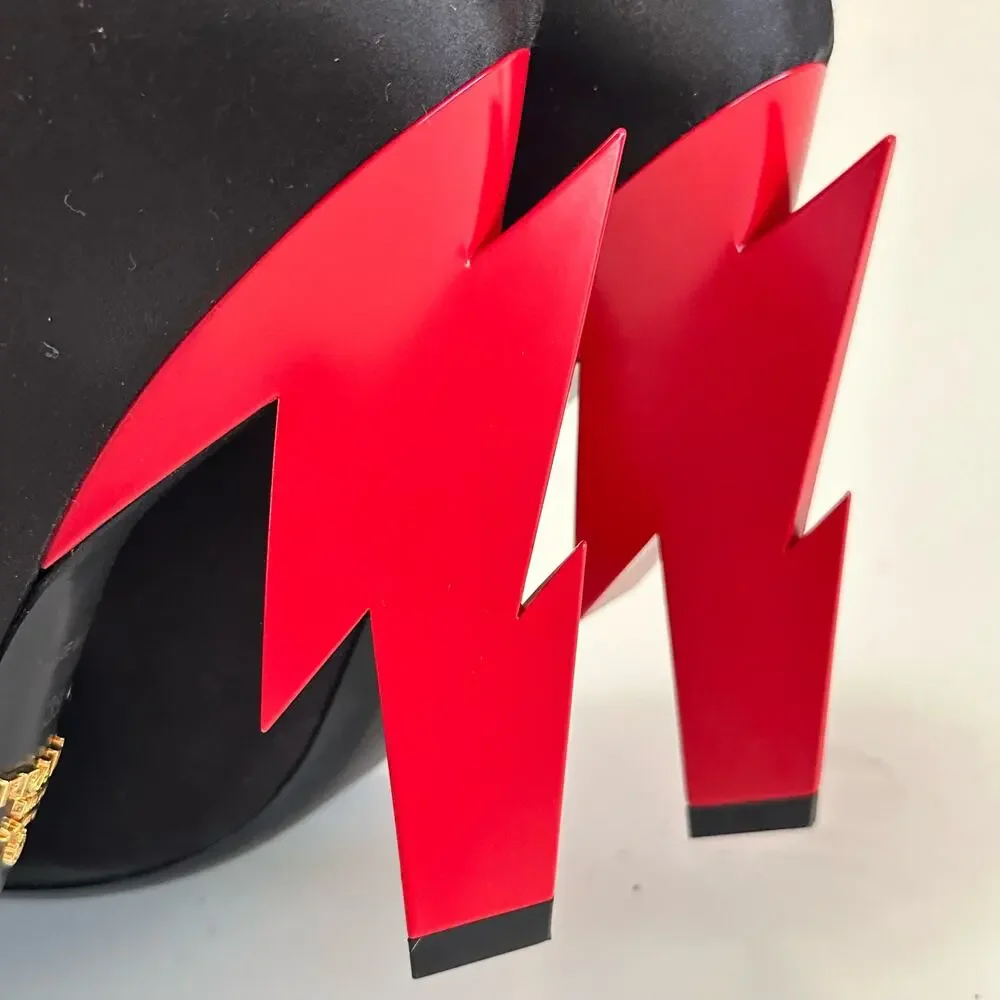 PRADA Lightning cloth heels black satin red heel pumps size 39 EUC - Picture 7 of 11